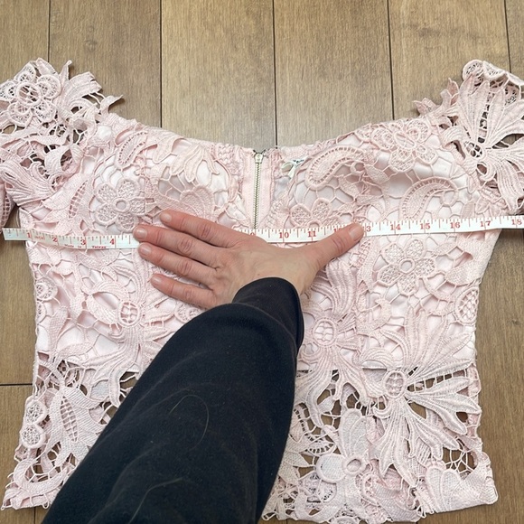 Soieblu lace floral cropped top bustier LARGE pink blush wide sleeves zip up - Picture 8 of 10